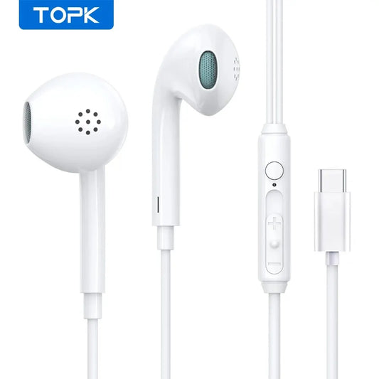 Fone de Ouvido In-Ear TOPK-F20, Headset In-Ear, Qualidade de Som HiFi com Microfone, Entrada Tipo C, Fone de Ouvido, Headset Esportivo de Alta Qualidade, Original